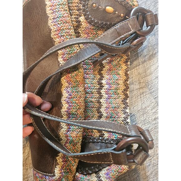 Fossil straw leather handbag purse shoulder bag y2k boho woven - Picture 9 of 10